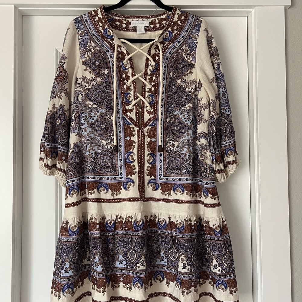 House Of Harlow 1960 Linen Blend Peasant Paisley Dress Size S
